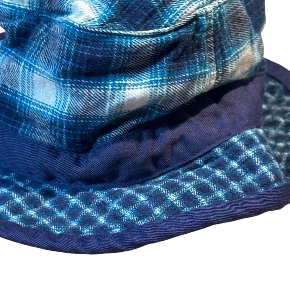 Baby Gap VTG 90s Blue Plaid Cotton Bucket Hat XS/S Navy Trim Flannel Style - Picture 6 of 11